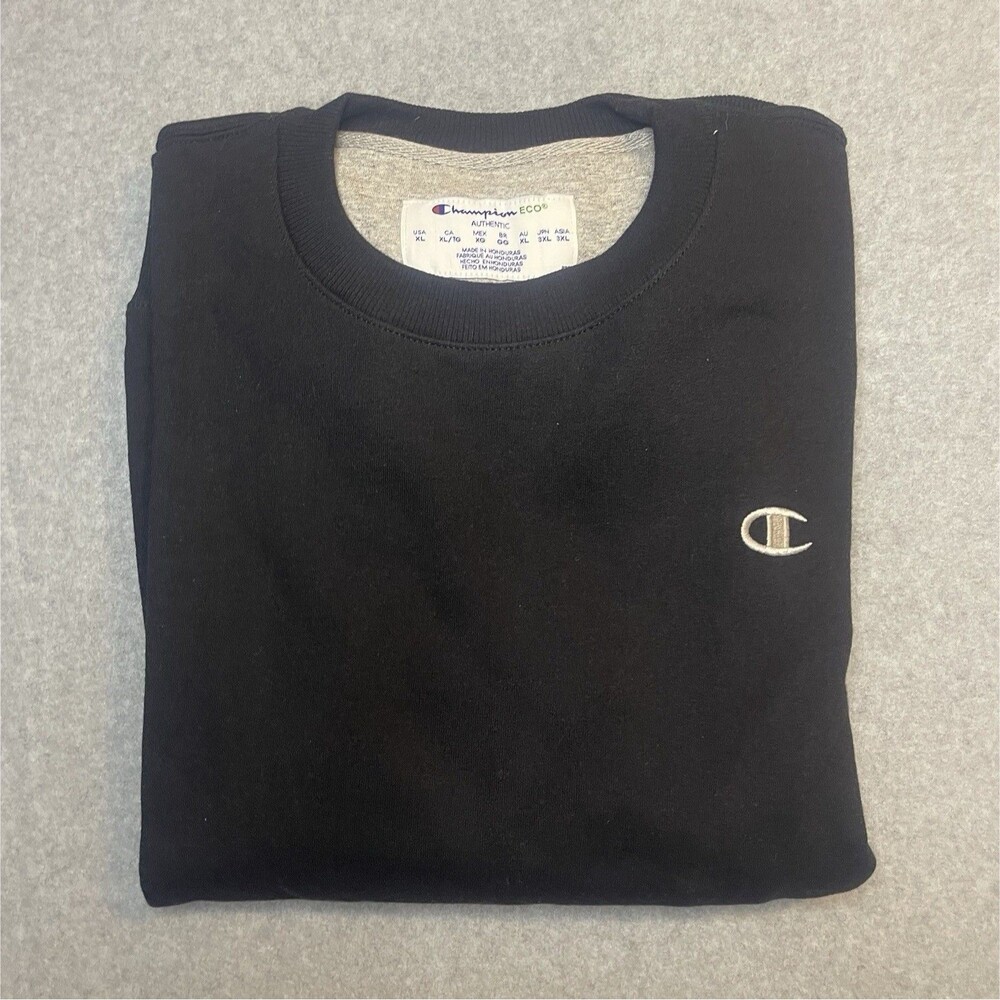 Vintage Champion Eco Authentic Black Crewneck Pullover Sweatshirt Men's XL Y2K